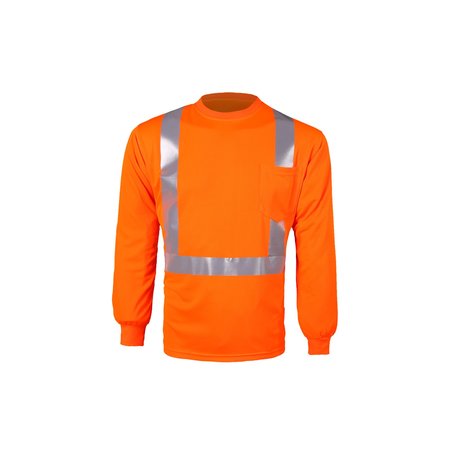 2W INTERNATIONAL High Viz Long Sleeve Birdseye T Shirt, Small, Orange, Class 2 TLB123C-2 S